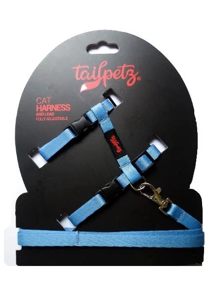 Tailpetz Cat Harnes Blue Ayarlanır Kedi Gezdirme Takım Tasması