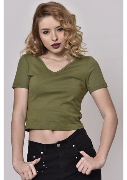 Sırtı Bağcıklı Yeşil Crop Bluz