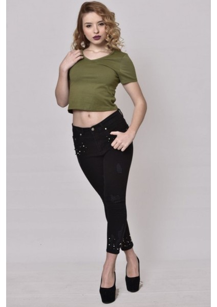 Sırtı Bağcıklı Yeşil Crop Bluz fiyatları