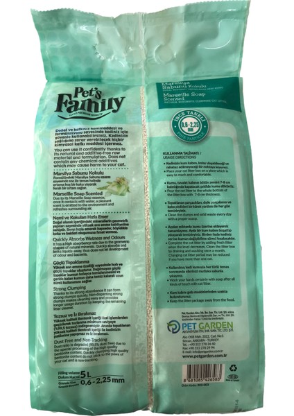 Pets Family Topaklanan Marsilya Sabunu Kokulu Doğal Bentonit Ince Taneli Premium Kedi Kumu 5 L fiyatları