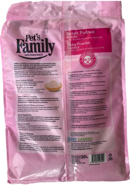 Pets Family Topaklanan Bebek Pudrası Kokulu Doğal Bentonit Ince Taneli Kedi Kumu 10 L fiyatları