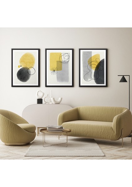 Sarı ve Siyah 3 Parçalı Çerçeveli Tablo 26 x 35 cm (3 Adet)