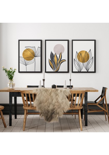 Altın Toplar 3 Parçalı Çerçeveli Tablo 26 x 35 cm (3 Adet)