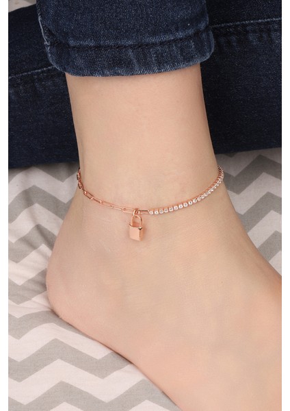 Yarısı Su Yolu Yarısı Gurmet Zincir Kilit Gümüş Halhal