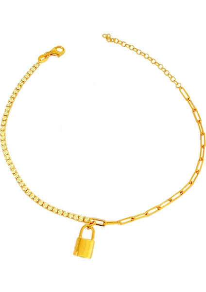 Yarısı Su Yolu Yarısı Gurmet Zincir Kilit Gümüş Halhal