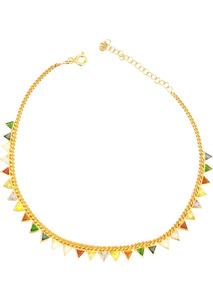 Renkli Üçgen Taşlı Gümüş Halhal