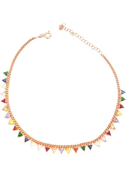 Renkli Üçgen Taşlı Gümüş Halhal fiyatları