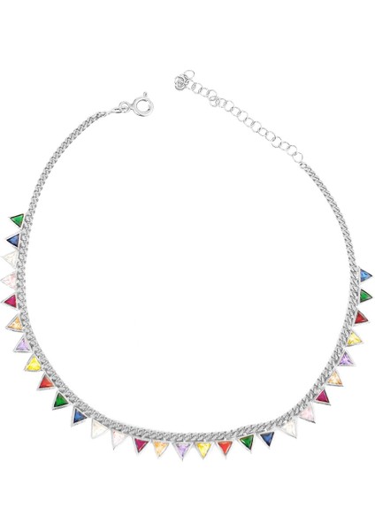 Renkli Üçgen Taşlı Gümüş Halhal modelleri