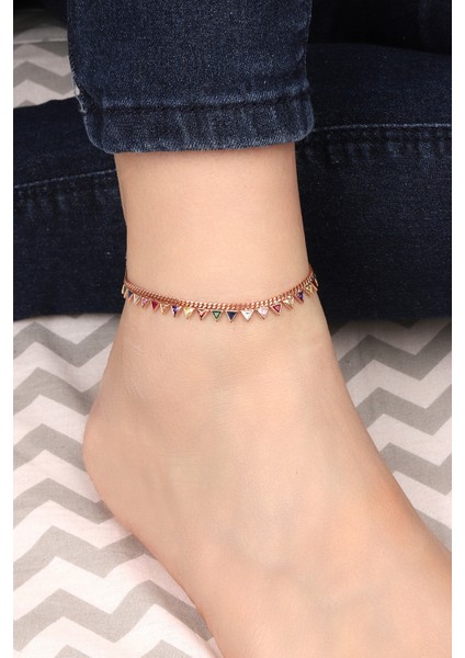 Renkli Üçgen Taşlı Gümüş Halhal fırsatları