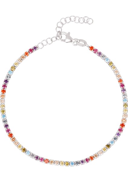 Renkli Taşlı Gümüş Suyolu Bileklik 2 mm