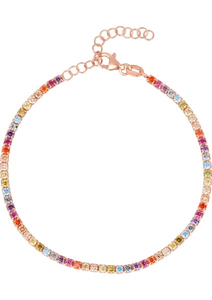 Renkli Taşlı Gümüş Suyolu Bileklik 2 mm fırsatları