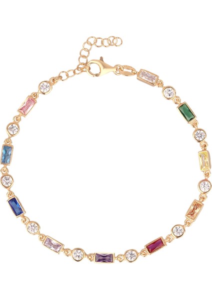 Renkli Taşlı Gümüş Zincir Bileklik