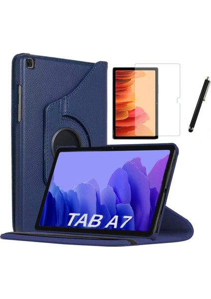 Samsung Galaxy Tab A7 SM-T500 2020 10.4" Kılıf + Ekran Koruyucu + Kalem Uyku Modlu 360 Derece Dönebilen Standlı Tablet Kılıfı Lacivert