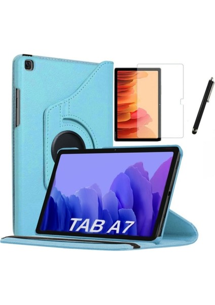 Galaxy Tab A T510 - T515 360 Dönerli Stantlı Tablet Kılıf + Ekran Koruyucu + Kalem Turkuaz