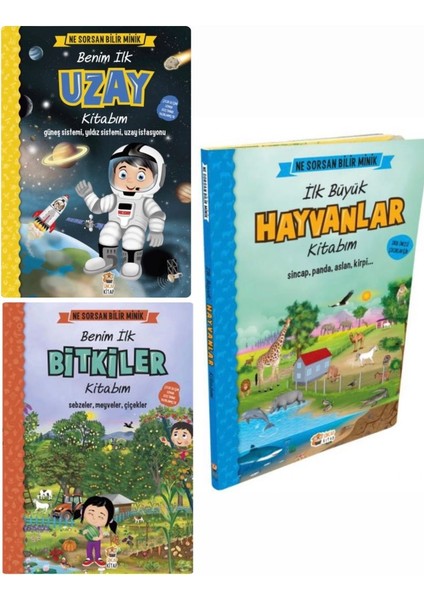 3' Lü Set Ne Sorsan Bilir Minik Seti - Benim İlk Uzay / Bitkiler / Hayvanlar Kitabım