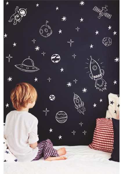 Lizpo Decor Uzay Roket Duvar Astronot Füze Duvar Sticker Bebek ve Çocuk Odası Dekoratif Duvar Çıkartma