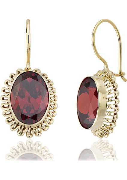 Altın Güverseli Garnet (Kırmızı) Renk Küpe