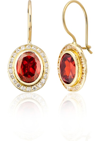 Altın Kanallı Garnet(Kırmızı) Renk Küpe