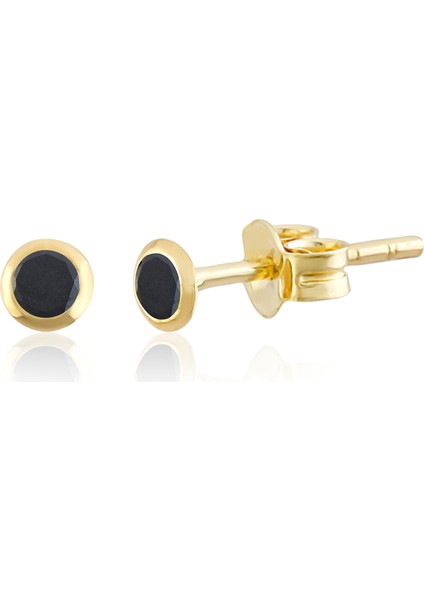 Altın 3 mm Sıvama Siyah Renk Vidalı Küpe