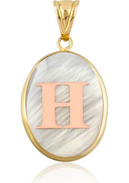 Kırmızı Altın Oval H Harfi Sedef Kolye Ucu