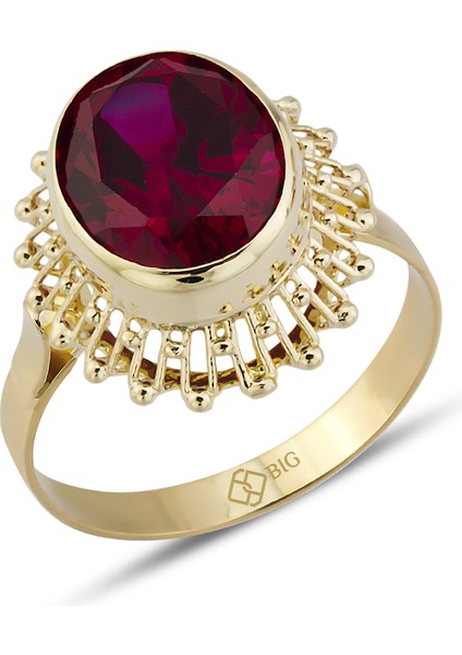 Altın Güverseli Yakut (Ruby) Renk Yüzük 13