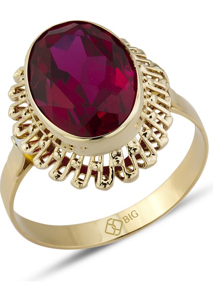 Altın Güverseli Yakut (Ruby) Renk Yüzük 9
