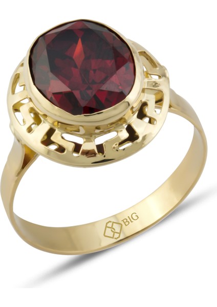 Altın Grek Garnet(Kırmızı) Renk Yüzük 14