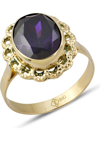 Altın Telkari Ametist (Mor) Renk Yüzük 17