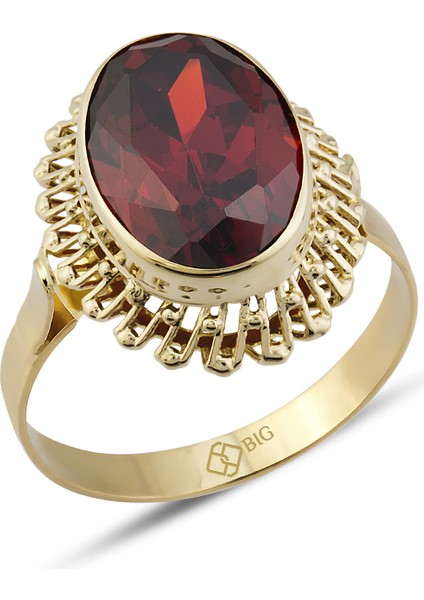 Altın Güverseli Garnet (Kırmızı) Renk Yüzük 9
