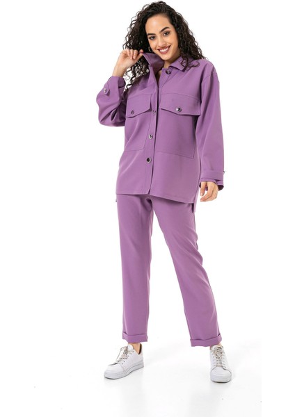 Kadın Gömlek Pantolon Lila Double Takım