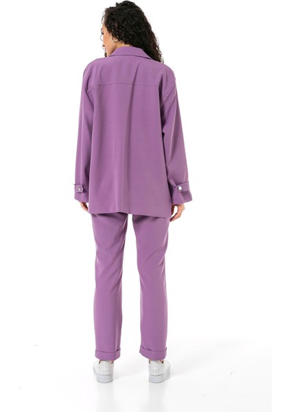 Kadın Gömlek Pantolon Lila Double Takım modelleri