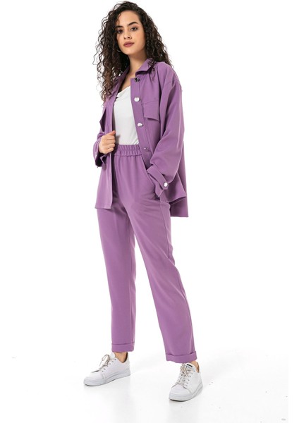 Kadın Gömlek Pantolon Lila Double Takım indirimleri