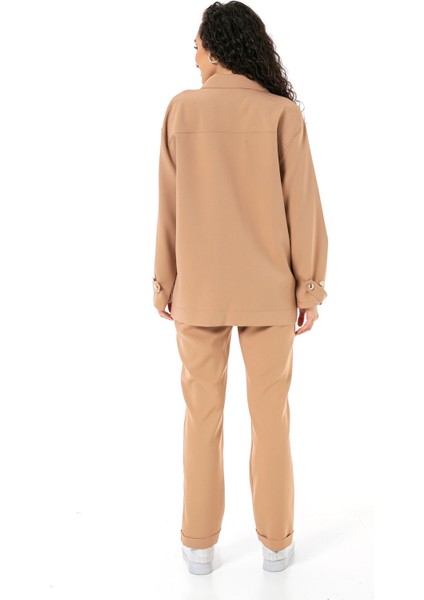 Kadın Gömlek Pantolon Bej Double Takım modelleri
