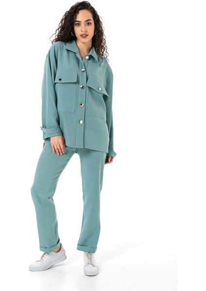Kadın Gömlek Pantolon Mint Yeşili Double Takım indirimleri