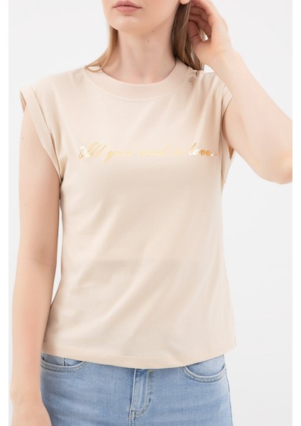 Bej Sıfır Yaka T-Shirt modelleri