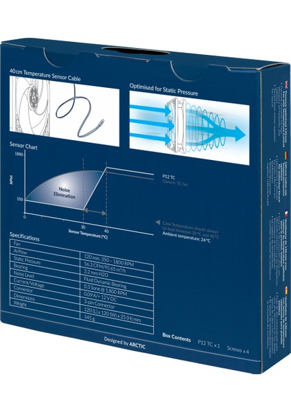 P12 Tc 120 mm Sıcaklık Sensörlü 56CFM Kasa Fanı (AR-ACFAN00176A)