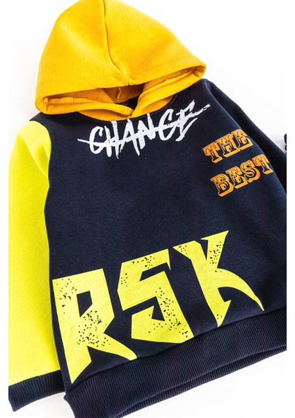 Kapüşonlu Yazı Baskılı Erkek Çocuk Eşofman Takımı modelleri