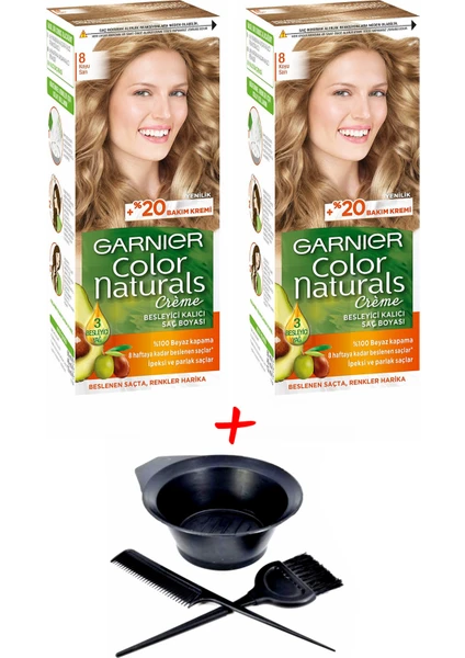 Color Naturals Saç Boyası 8 Koyu Sarı + Saç Boyama Seti