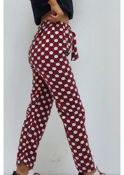 Yuvarlak Desenli Pijama Altı Kırmızı