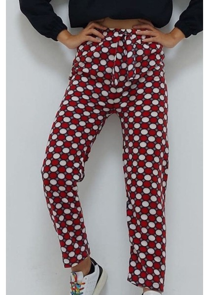 Yuvarlak Desenli Pijama Altı Kırmızı
