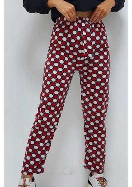 Yuvarlak Desenli Pijama Altı Kırmızı