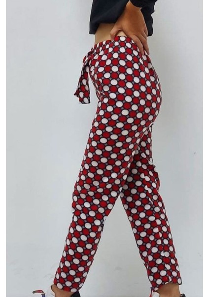 Yuvarlak Desenli Pijama Altı Kırmızı