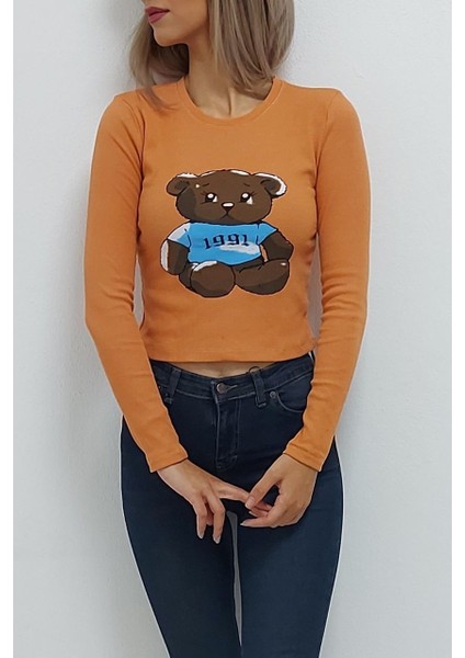 Ayı Baskılı Bluz Turuncu
