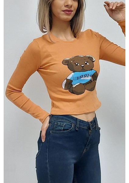 Ayı Baskılı Bluz Turuncu