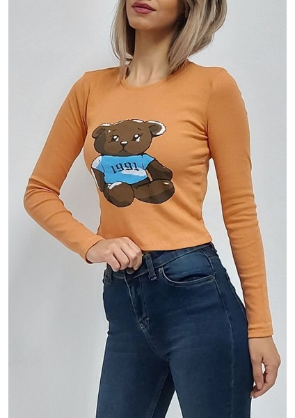 Ayı Baskılı Bluz Turuncu