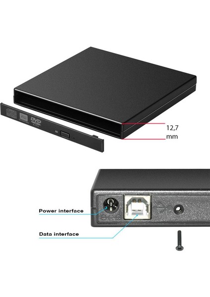 USB 2.0 Ide 12.7mm Harici DVD Rw/cd-Rom Boş Kutu