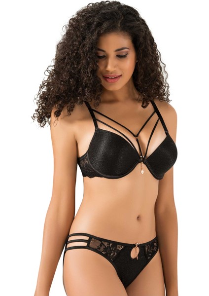 5020 Silikonlu Taşlı Simli Sütyen Takım