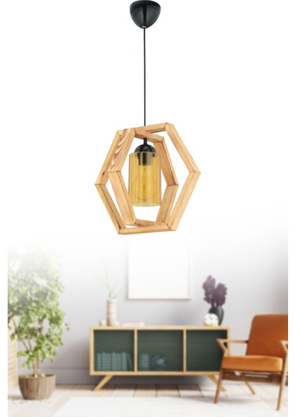 Bi Dolu Shop Bee Ahşap Tekli Sarkıt Avize Natural