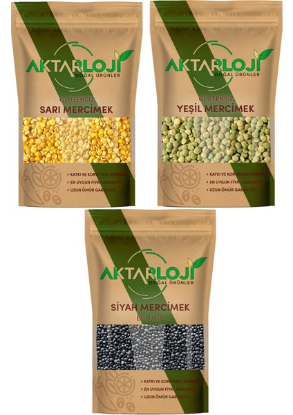 3'lü Glutensiz 50 gr Beluga Mercimek + 50 gr Sarı Mercimek + 50 gr Yeşil Mercimek