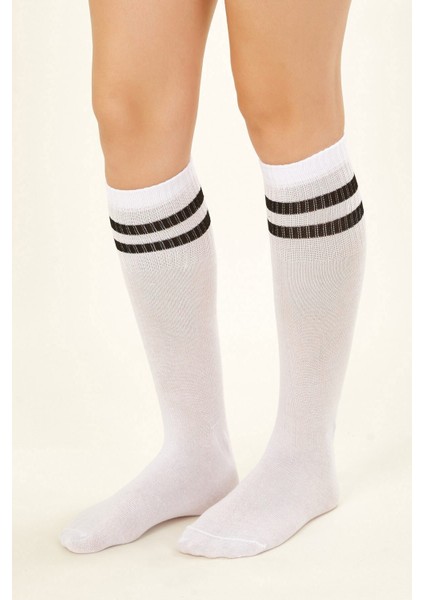 6'lı Siyah Beyaz Çemberli Kolej Çorap